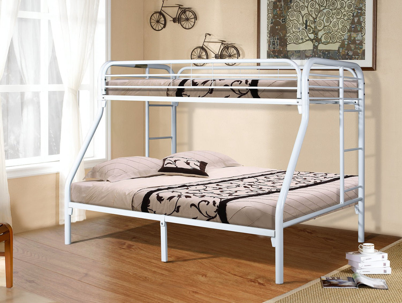 Glossy Steel Twin/Full Bunk Bed