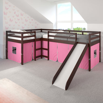Donco L-shape Double Twin Loft Bed In #color_Dark-Cappuccino