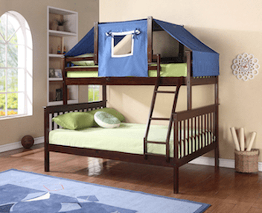 Mission Bunk Bed with Blue Tent Kit in Dark Cappuccino Finish