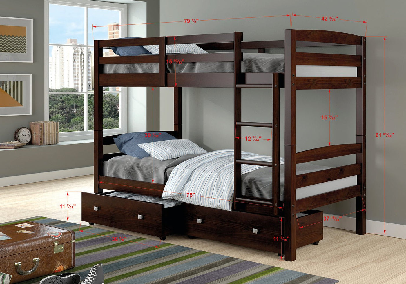 Donco Twin/Twin Bunk Bed #color_Cappuccino
