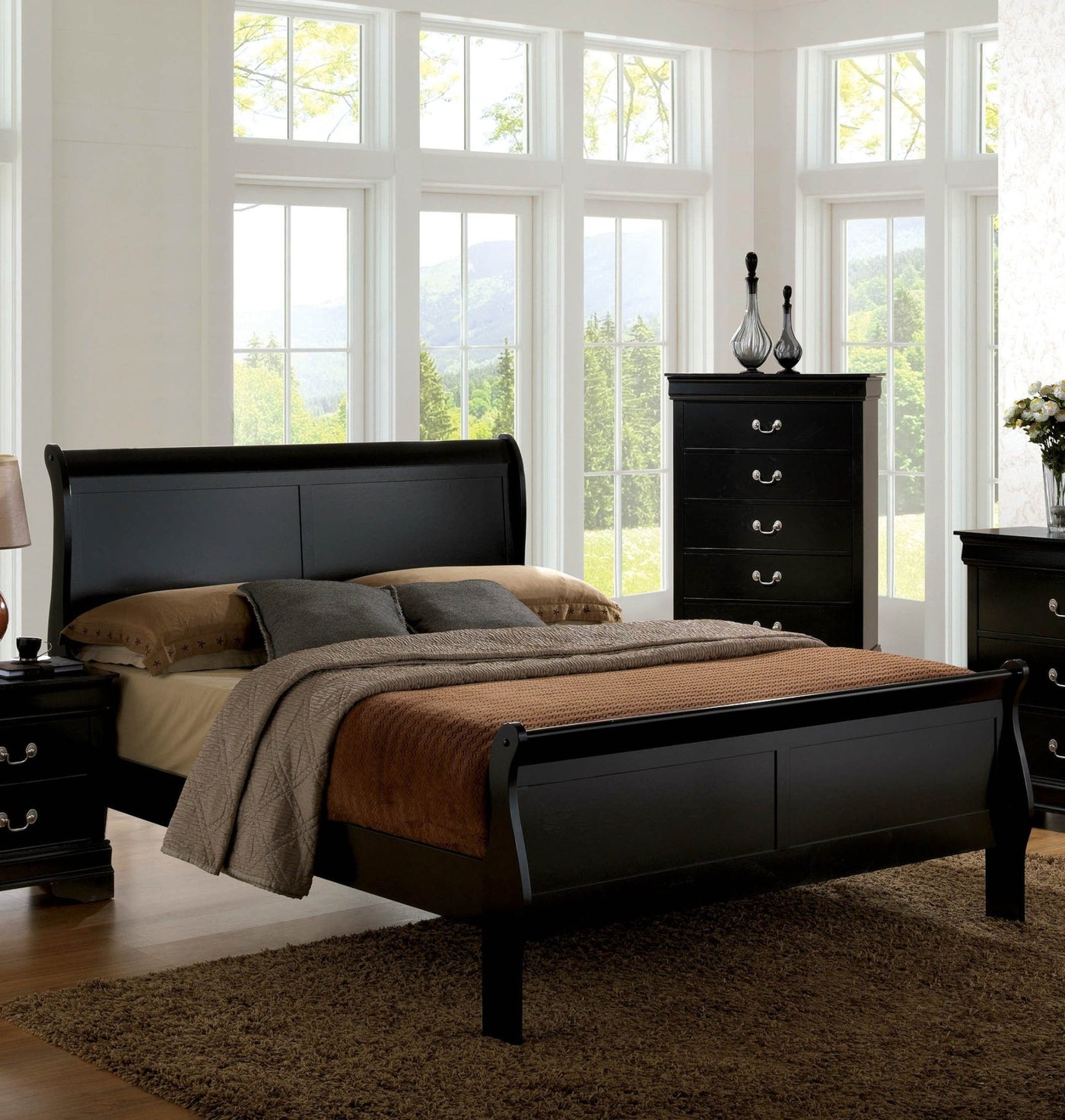 Furniture of America Corella Transitional Wood Eastern King Panel Bed #color_Black