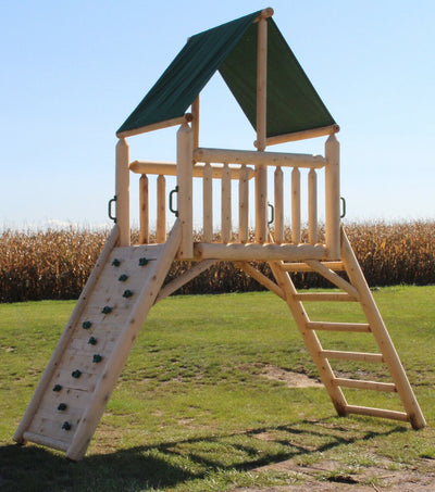 Cedar Peak Log Playground Tower With Swings, Slide & Tire Swing