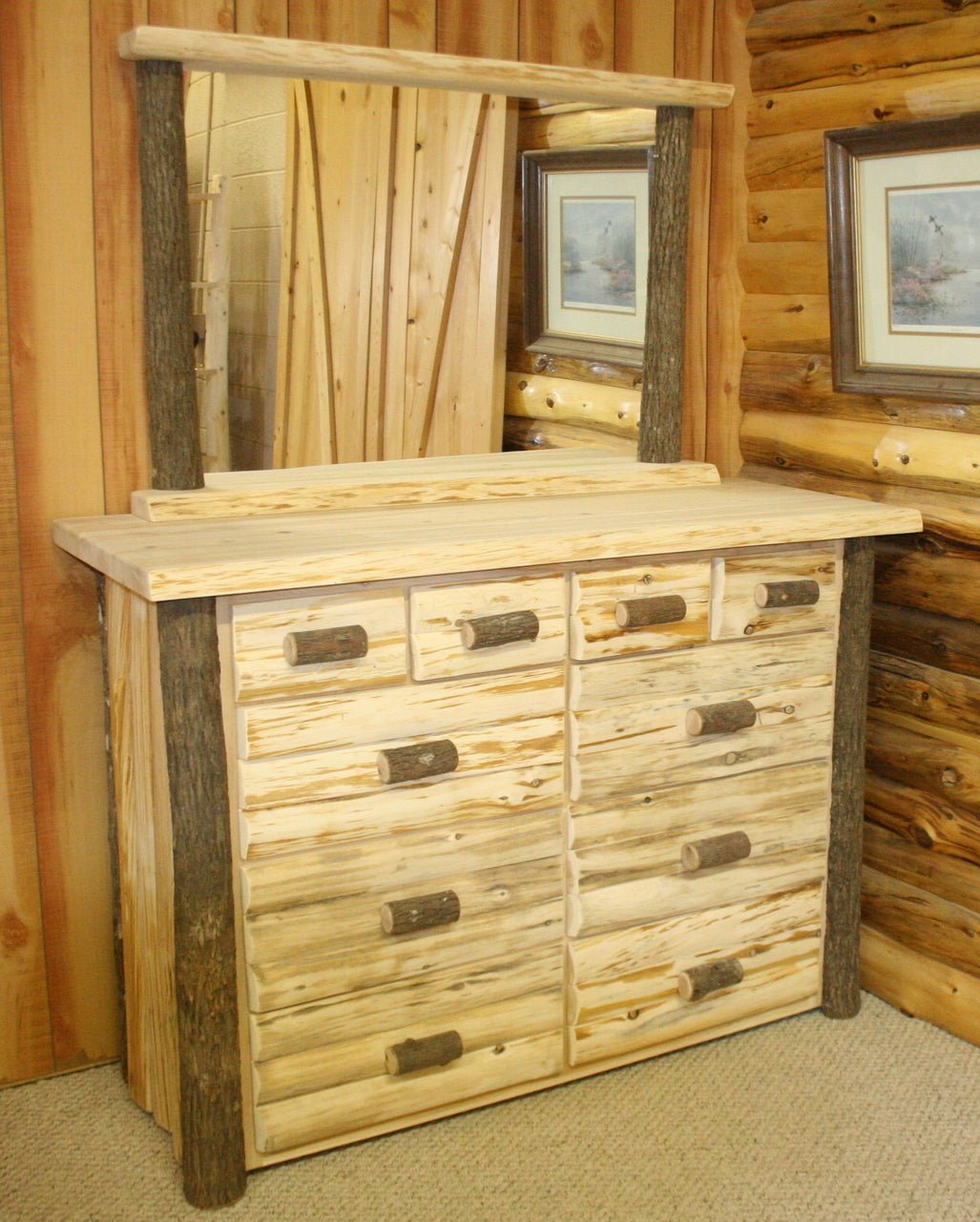 Hickory & Hand Peeled Cedar Log 10 Drawer Dresser