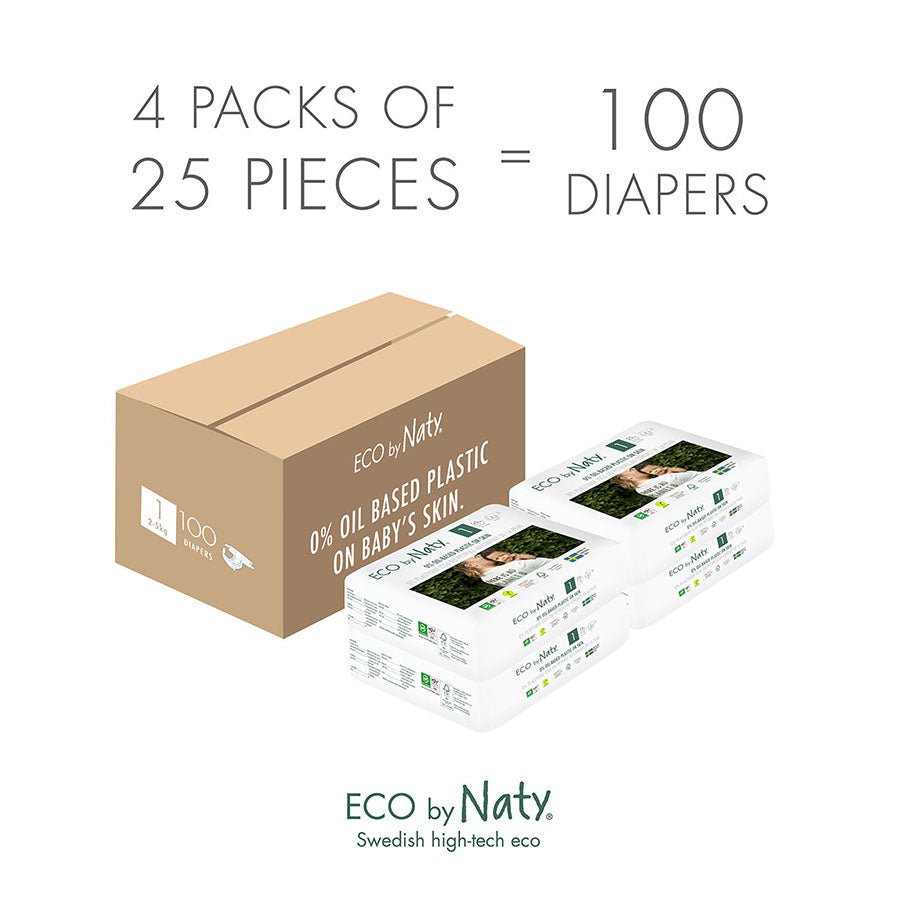 Eco by Naty Diapers, Size 1, 100 Diapers (4 Pack of 25)
