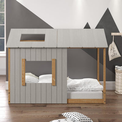 P'Kolino Toddler Kid's House Twin Floor Bed with Natural Wood #color_grey