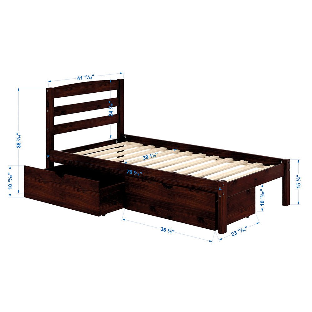 P'kolino Solid Pine Twin Bed with Trundle or Drawer Set #color_cherry