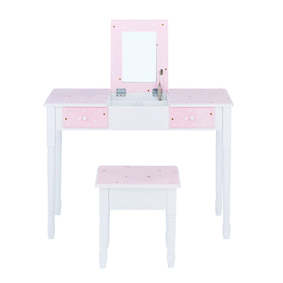Fantasy Fields Kids Kate Twinkle Star Vanity Set with Foldable Mirror and Chair, Pink/White