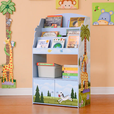 Fantasy Fields Sunny Safari Kids 3-Tier Wooden Bookshelf with Storage, Multicolor