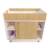 Whitney Brothers elevatED Infant Changing Cabinet Classroom Changing Cabinet - angled view of changing well and cabinet storage