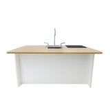 Whitney Brothers elevatED Kitchen Island Breakfast Bar Preschool Play Kitchen - chrome faucet and clicking knob detail
