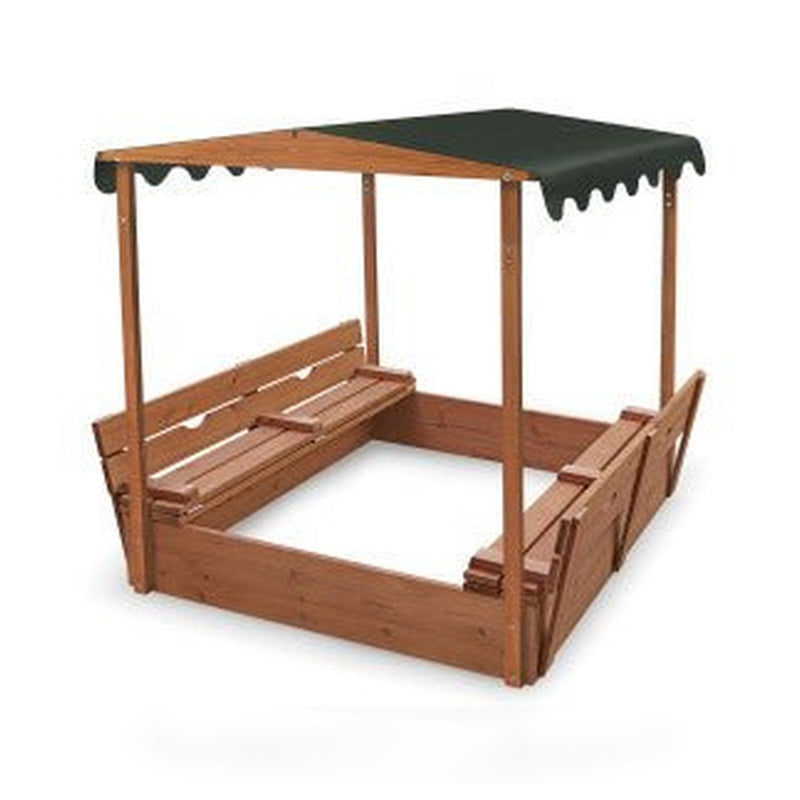 Covered Convertible Cedar Sandbox with Canopy and Two Bench Seats