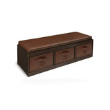 Badger Basket Kid's Storage Bench with Cushion and Three Bins storage kids bed in Espresso