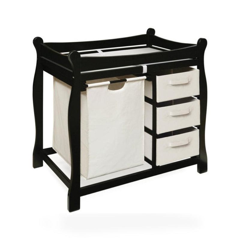 Sleigh Style Baby Changing Table with Hamper and 3 Baskets