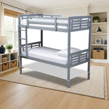 Baxton Studio Liam Twin/Twin Bunk Bed styled in a kids' bedroom, twin over twin