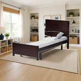 Baxton Studio Catalina Modern Classic Mission Style Dark Brown-Finished Wood Twin Platform Bed styled in a bright kids' bedroom, Espresso