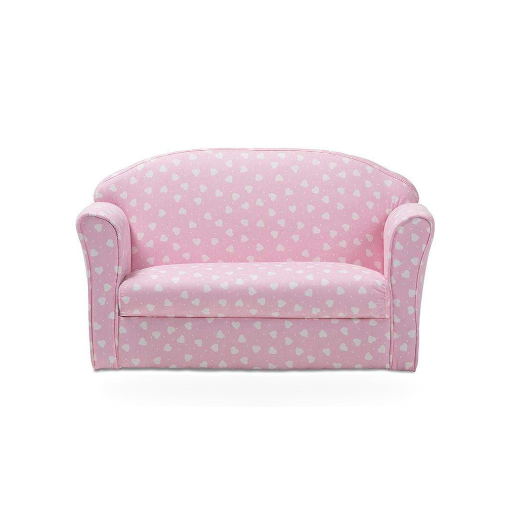 Erica Modern and Contemporary Pink and White Heart Patterned Fabric Upholstered Kids 2-Seater Sofa