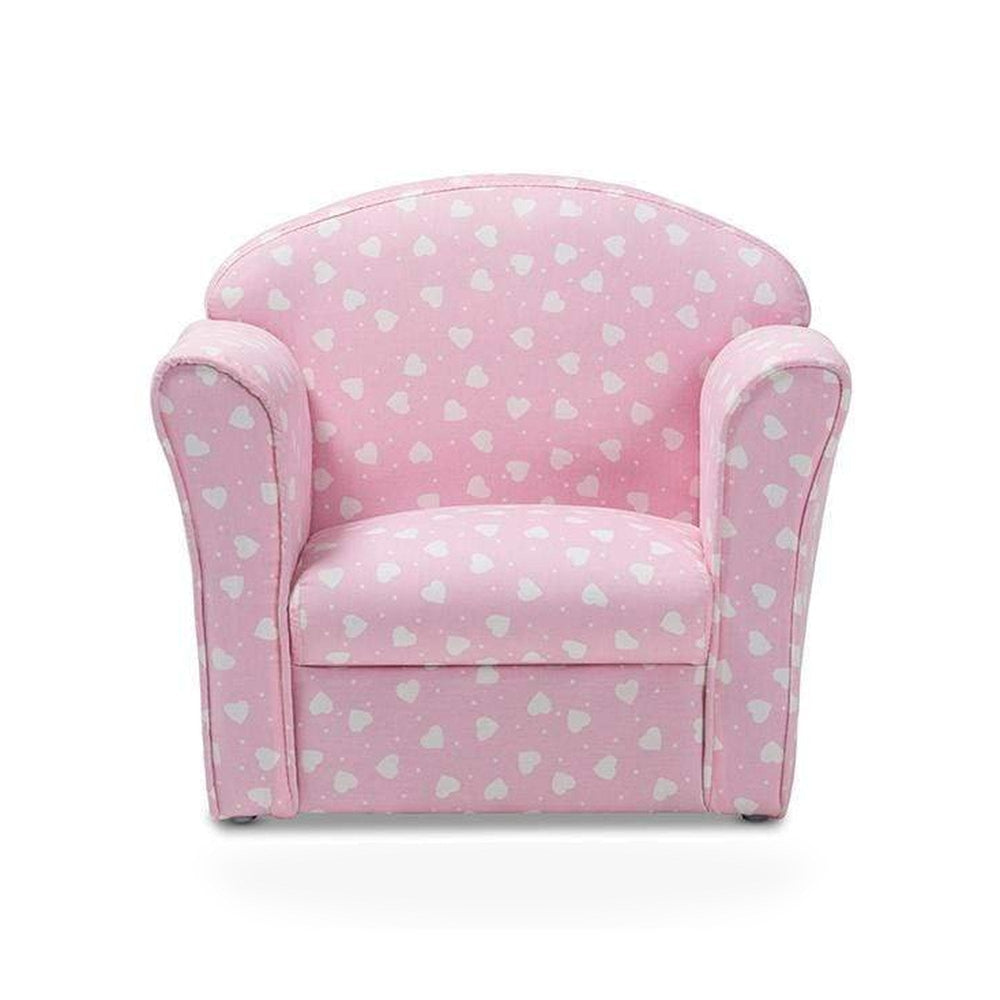 Erica Modern and Contemporary Pink and White Heart Patterned Fabric Upholstered Kids Armchair