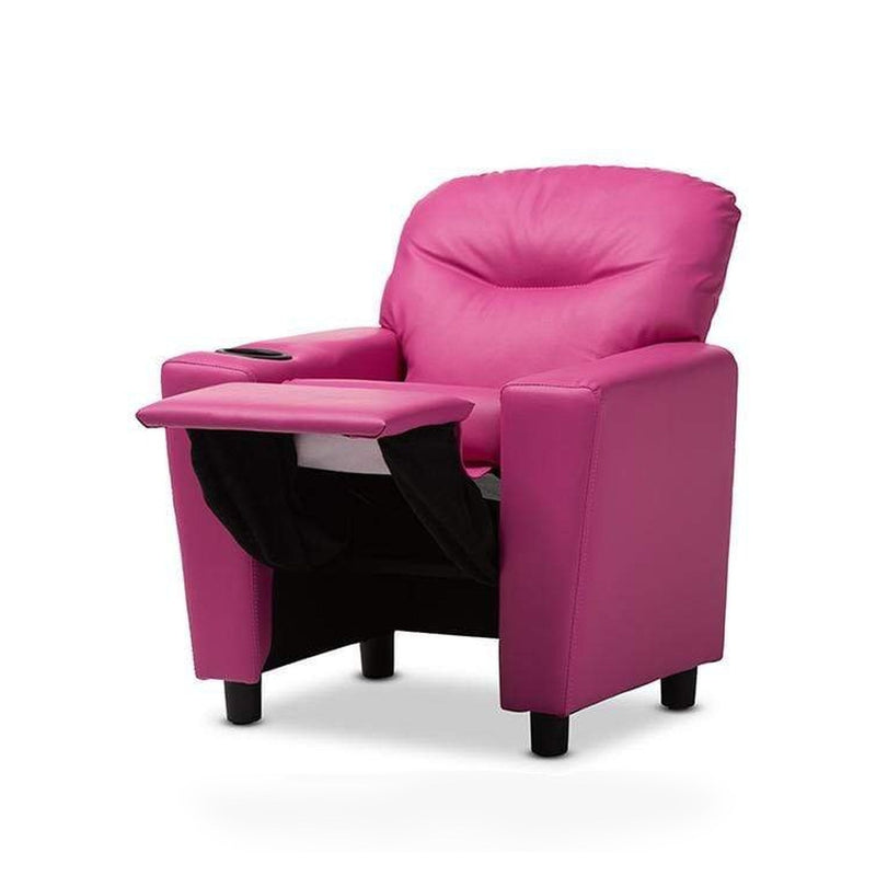 Evonka Modern and Contemporary Magenta Pink Faux Leather Kids Recliner Chair