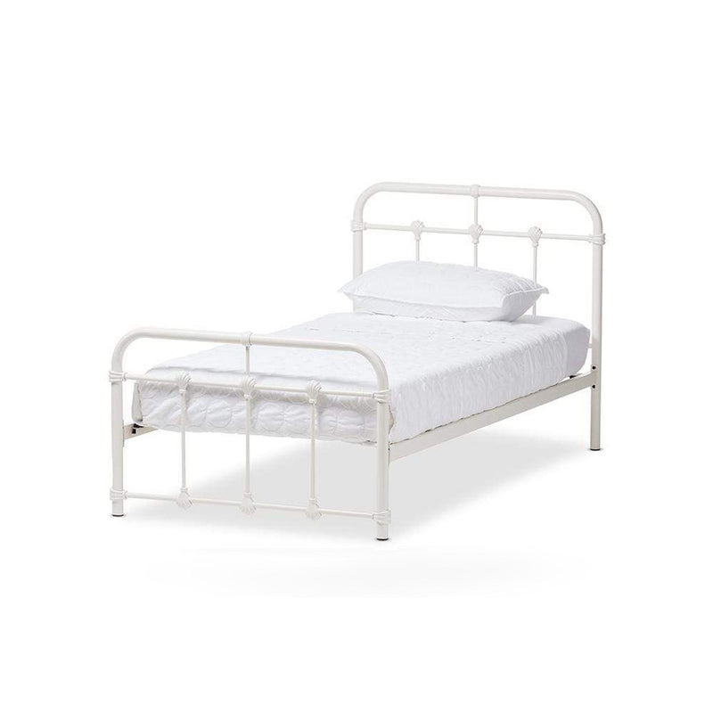 Mandy Vintage Industrial White Finished Metal Twin Size Platform Bed