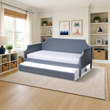 Baxton Studio Mariana Classic and Traditional Grey Finished Wood Twin Size Daybed with Trundle styled in a bright kids' bedroom, Grey