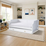 Baxton Studio Mariana Classic and Traditional White Finished Wood Twin Size Daybed with Trundle styled in a bright kids' bedroom, White