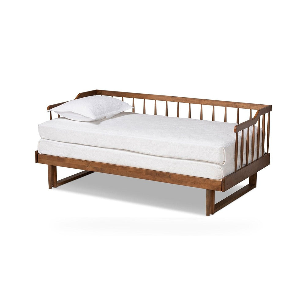 Muriel Modern and Transitional Walnut Finished Wood Expandable Twin Size to King Size Spindle Daybed