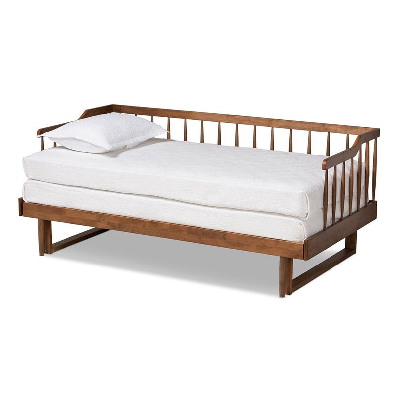 Muriel Modern and Transitional Walnut Finished Wood Expandable Twin Size to King Size Spindle Daybed