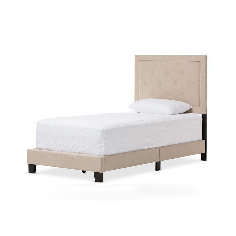 Paris Modern and Contemporary Beige Linen Upholstered Twin Size Tufting Bed