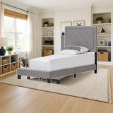 Baxton Studio Paris Modern and Contemporary Grey Fabric Upholstered Twin Size Tufting Bed styled in a bright kids' bedroom, Grey