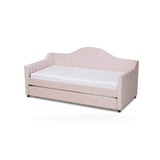 Baxton Studio Perry Modern and Contemporary Light Pink Velvet Fabric Upholstered and Button Tufted Twin Size Daybed with Trundle kids kids bed in Pink