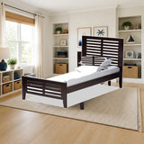 Baxton Studio Sedona Modern Classic Mission Style Dark Brown-Finished Wood Twin Platform Bed styled in a bright kids' bedroom, Espresso