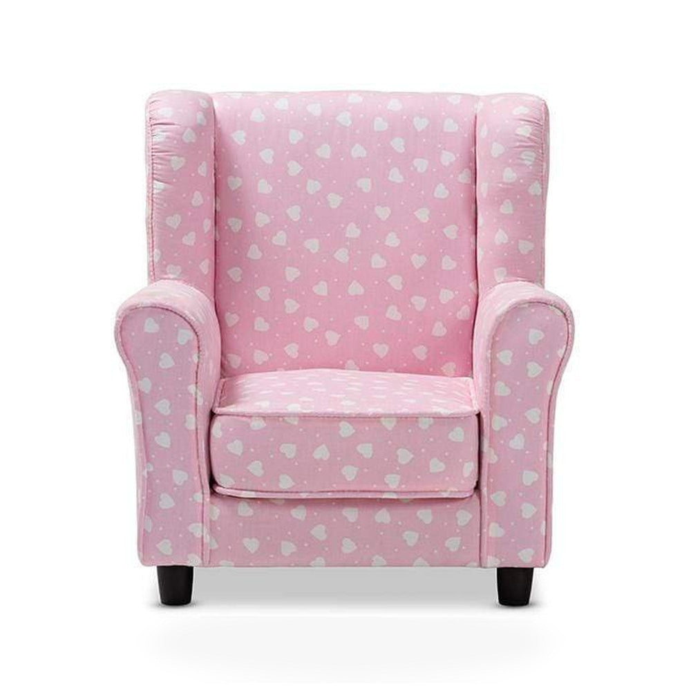 Selina Modern and Contemporary Pink and White Heart Patterned Fabric Upholstered Kids Armchair
