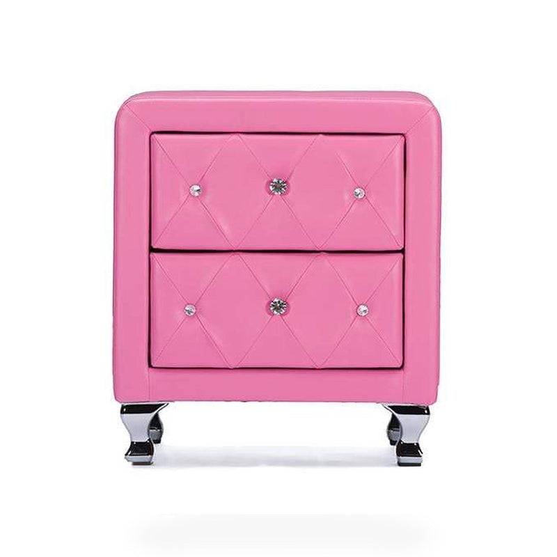Stella Crystal Tufted Pink Leather Modern Nightstand