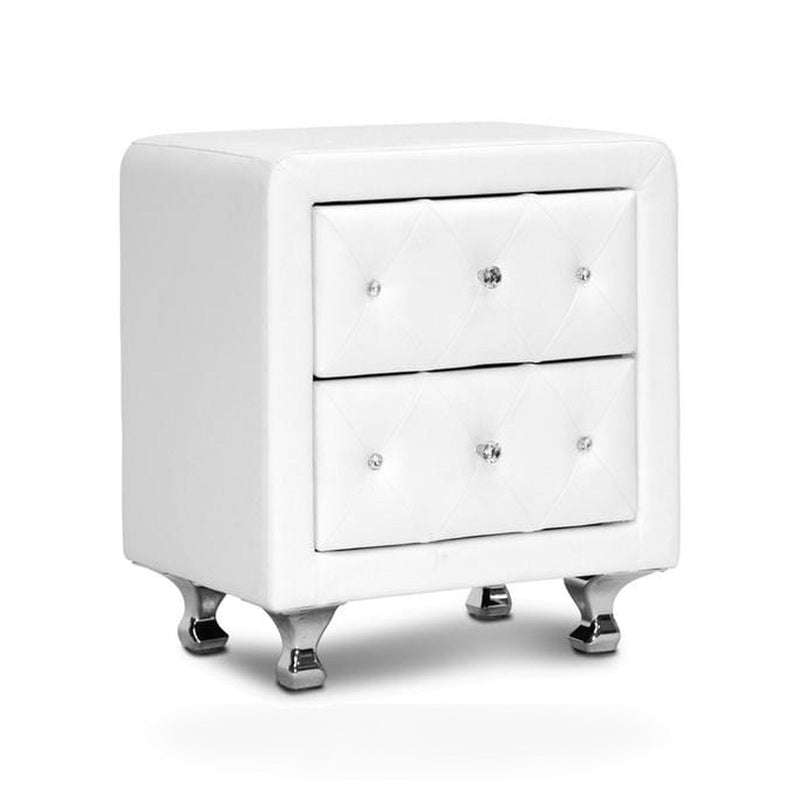 Stella Crystal Tufted White Upholstered Modern Nightstand