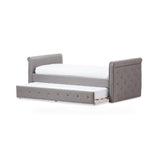 Baxton Studio Swamson Modern and Contemporary Grey Fabric Tufted Twin Size Daybed with Roll-out Trundle Guest Bed kids kids bed in Grey