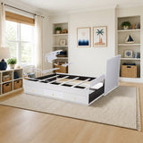Baxton Studio Thomas Classic and Traditional White Finished Wood Expandable Twin Size to King Size Daybed with Storage Drawers styled in a bright kids' bedroom, storage