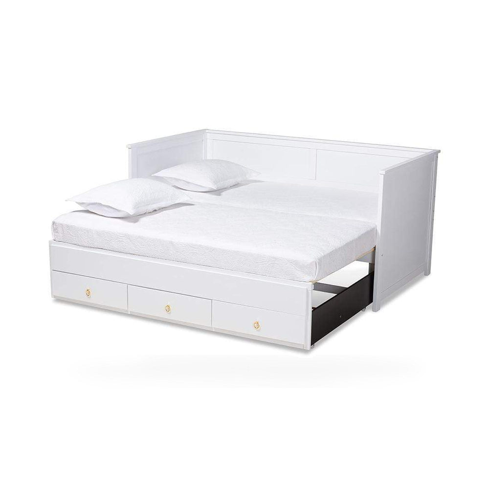 Thomas Classic and Traditional White Finished Wood Expandable Twin Size to King Size Daybed with Storage Drawers