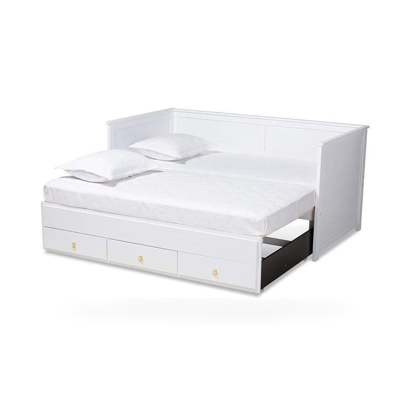 Thomas Classic and Traditional White Finished Wood Expandable Twin Size to King Size Daybed with Storage Drawers