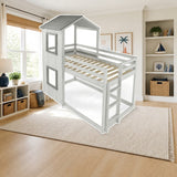 Chelsea Home Sarah Farmhouse Twin Bunk Bed styled in a kids' bedroom, twin over twin