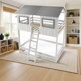 Chelsea Home Isabella Cottage Twin Bunk Bed styled in a kids' bedroom, twin over twin