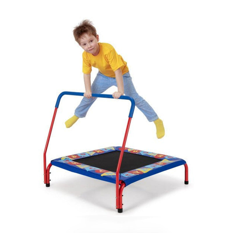 36 Inch Kids Indoor Outdoor Square Trampoline with Foamed Handrail-Blue