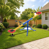 Costway 360° Rotation Kids Seesaw Swivel Teeter Totter styled in a sunny backyard, shown finish