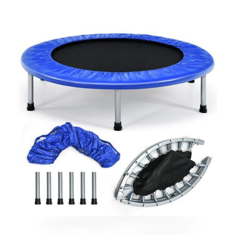 38 Inch Mini Folding Trampoline Portable Leisure Fitness Backboard-Blue