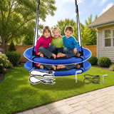 Costway 40 Inch Flying Saucer Tree Swing Indoor Outdoor Play Set-Blue styled in a sunny backyard, Blue