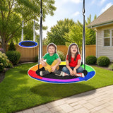 Costway 40 Inch Flying Saucer Tree Swing with 2 Hanging Straps for Kids-Blue styled in a sunny backyard, Blue