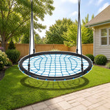 Costway 40'' Spider Web Tree Swing Set-Blue styled in a sunny backyard, Blue