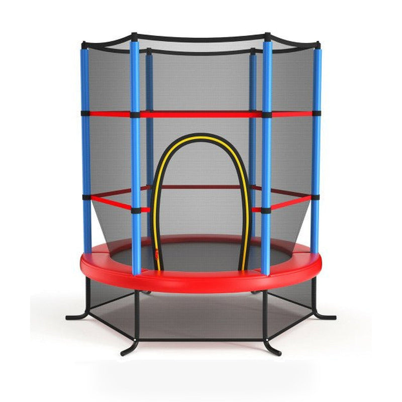 55 Inch Kids Recreational Trampoline Bouncing Jumping Mat with Enclosure Net-Navy