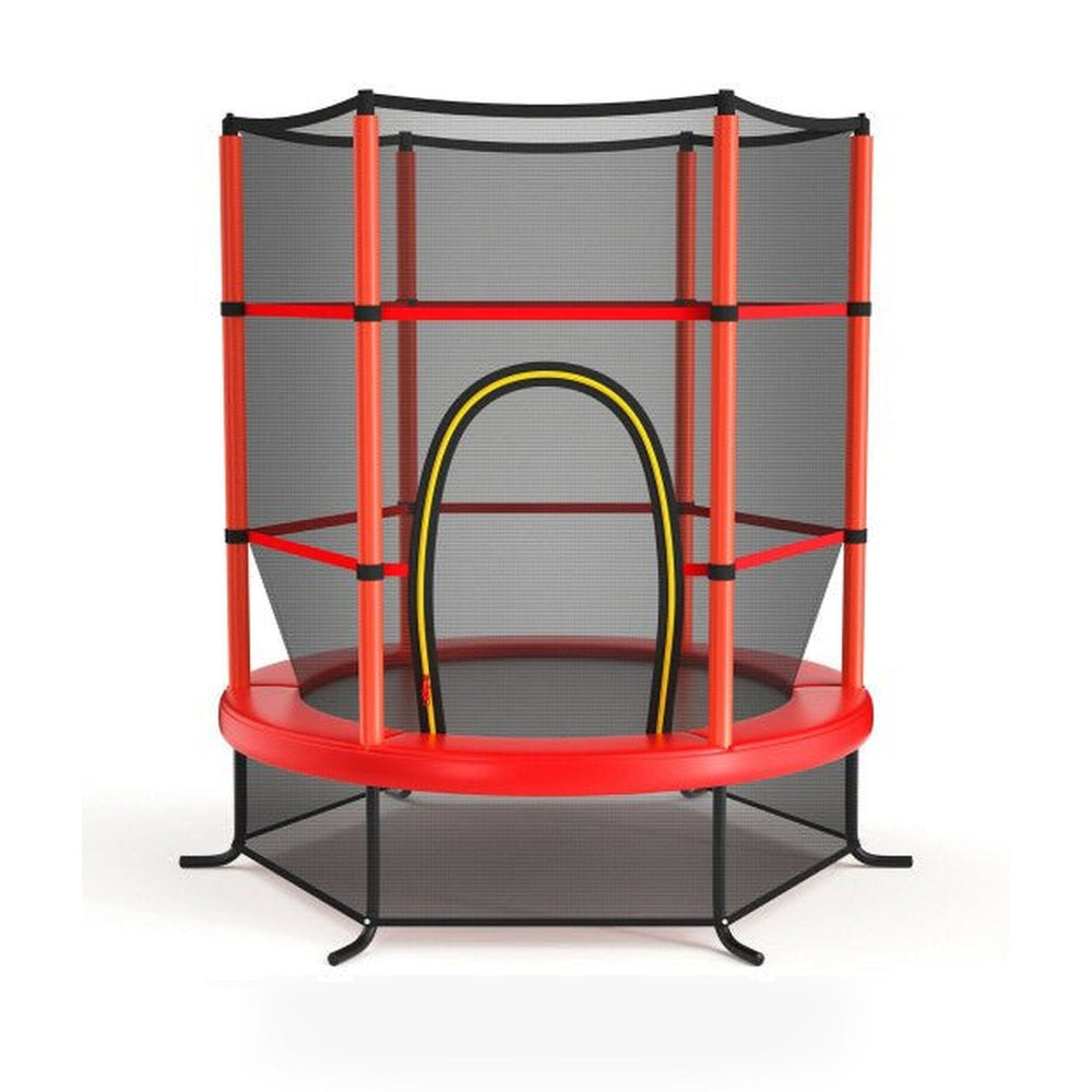 55 Inch Kids Recreational Trampoline Bouncing Jumping Mat with Enclosure Net-Red