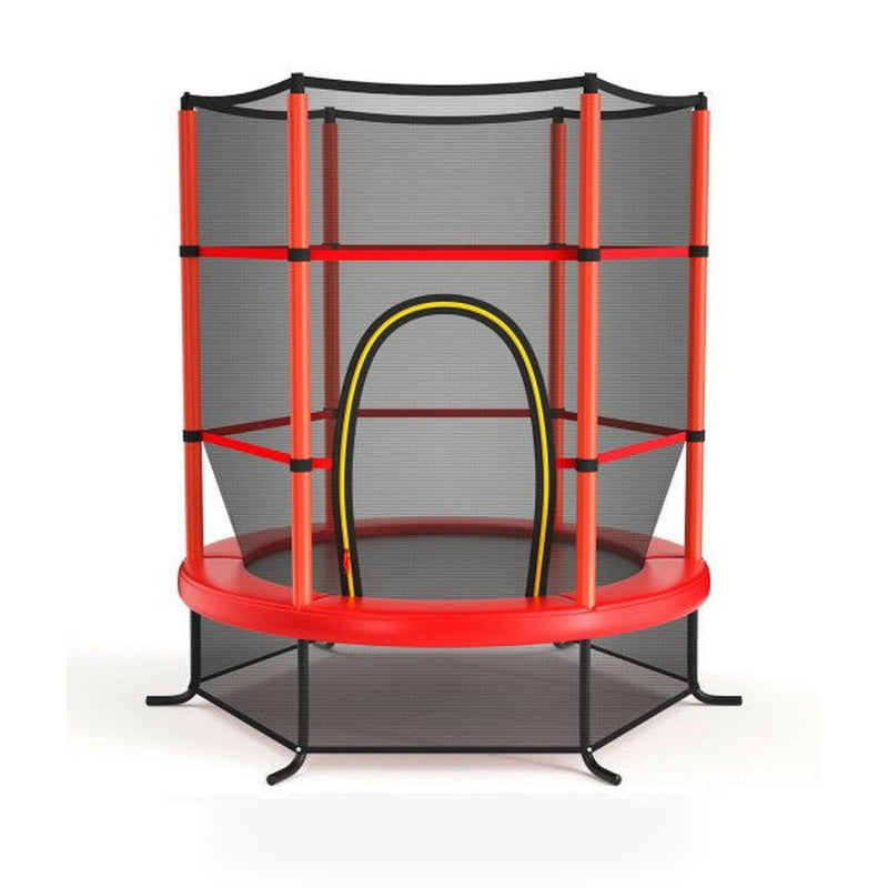 55 Inch Kids Recreational Trampoline Bouncing Jumping Mat with Enclosure Net-Red