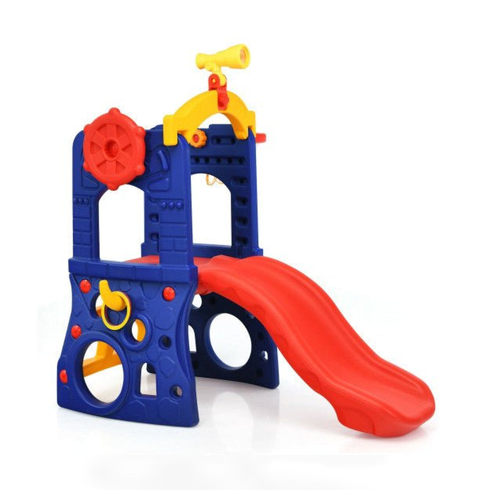 6-in-1 Freestanding Kids Slide with Basketball Hoop Play Climber